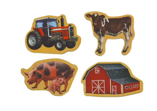 Set of Wooden Magnets, Home Animals, Agricultural Machines, 20 Pieces