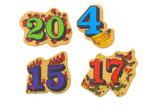 Set of Wooden Number Picture Magnets, 20 pieces
