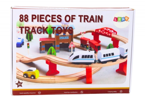 Set Train Tracks Wooden Railway Cars Buildings 88 El