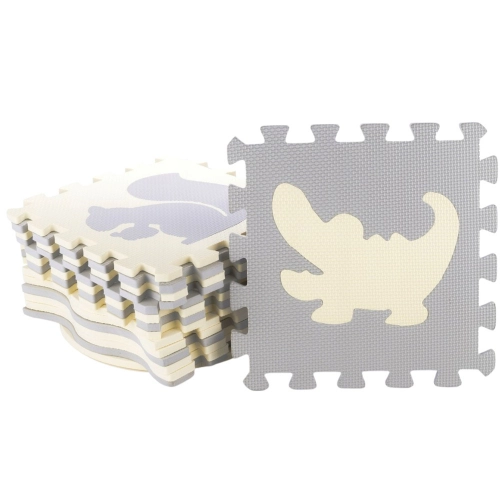 Soft Puzzle Educational Mat Animals EVA Foam Beige Gray 9 pcs.