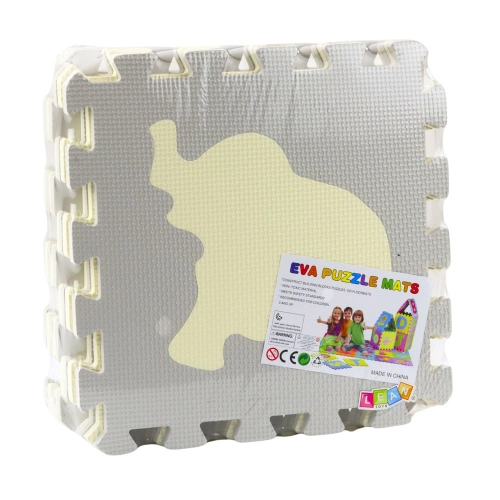 Soft Puzzle Educational Mat Animals EVA Foam Beige Gray 9 pcs.