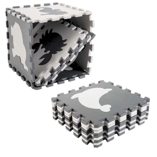 Soft Puzzle Educational Mat Dinosaurs EVA Foam Beige Gray 9 pcs.