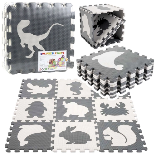 Soft Puzzle Educational Mat Dinosaurs EVA Foam Beige Gray 9 pcs.