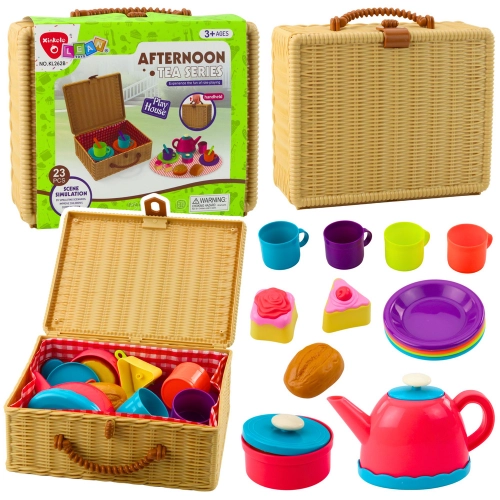Tea Set in a Basket Cups Plates Sweets 23 pcs.
