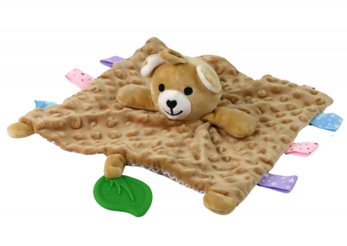 Teddy bear, plush, cuddly toy, blanket, studs, teether, rattle