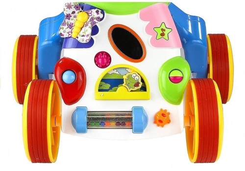 Toddler Baby Push Along Toy Hippo Sounds Rattles Crinkles Mirror