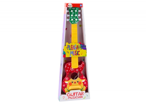 Toy Guitar for Children, Adjustable Strings, Red Reindeer
