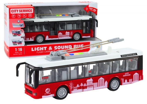Trolleybus Bus 1:16 Lights Sounds Drive White and Red