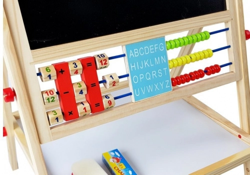 Wooden Chalk Board. Abacus. Clock, Numbers, and Magnet