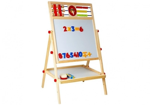 Wooden Chalk Board. Abacus. Clock, Numbers, and Magnet