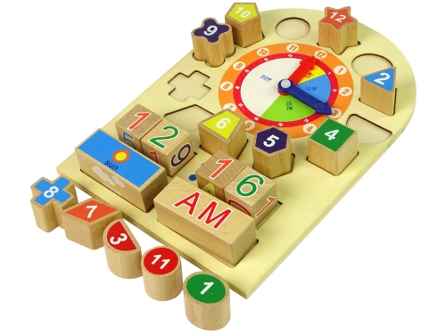 Wooden Educational Clock Sorter Coloured Numbers Blocks