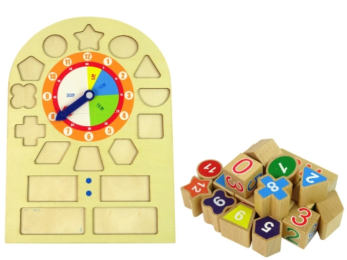 Wooden Educational Clock Sorter Coloured Numbers Blocks