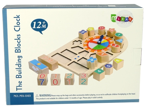 Wooden Educational Clock Sorter Coloured Numbers Blocks