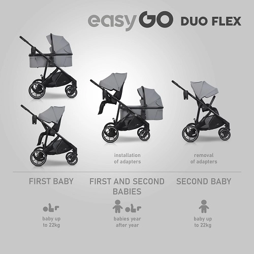 Wózek dziecięcy EasyGo Duoflex Cloudy Gray 2 siedziska 2 gondole