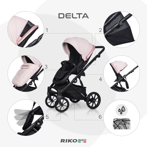Riko Basic Delta Ecco 14 Rose Bērnu rati 2in1