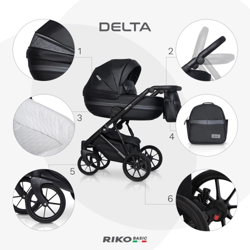 Riko Basic Delta Ecco 15 Black Bērnu rati 2in1