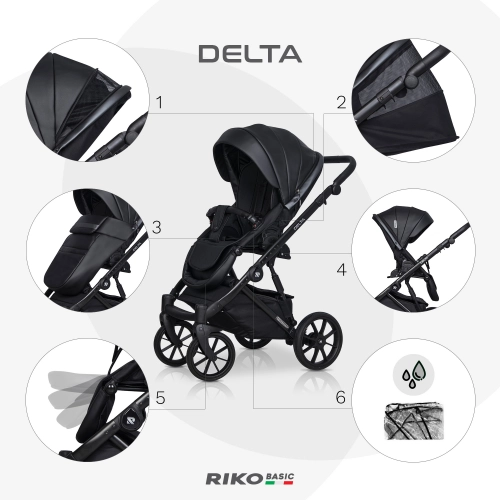 Riko Basic Delta Ecco 15 Black Bērnu rati 2in1