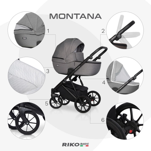 Riko Basic Montana 04 Onyx Bērnu rati 2 in 1