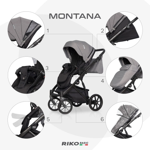 Riko Basic Montana 04 Onyx Bērnu rati 2 in 1