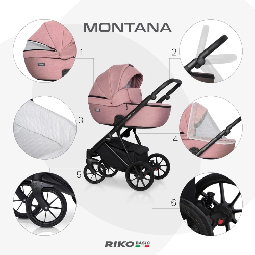 Riko Basic Montana 05 Flamingo Bērnu rati 2 in 1