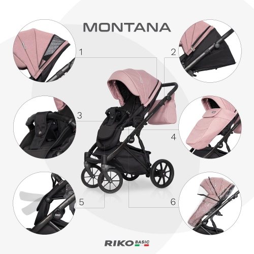 Riko Basic Montana 05 Flamingo Bērnu rati 2 in 1