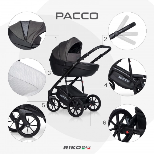 Riko Basic Pacco 04 Carbon Bērnu rati 2 in 1