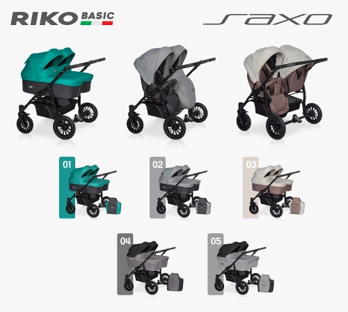 Riko Basic Saxo 05 Grey Fox Коляска для двойняшек 2in1