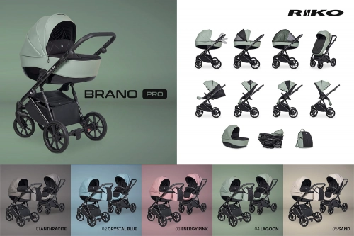 Riko Brano Pro Energy Pink Bērnu rati 2 in 1
