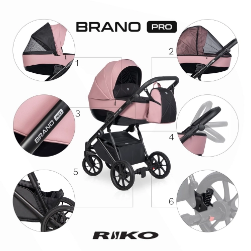 Riko Brano Pro Energy Pink Bērnu rati 2 in 1