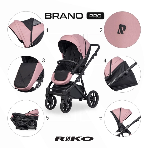 Riko Brano Pro Energy Pink Bērnu rati 2 in 1