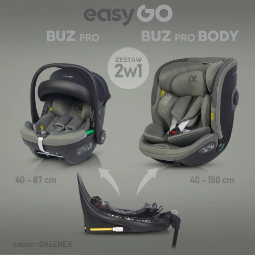 EasyGo Buz Pro 0-13 kg un EasyGo Buz Pro Body 0-36 kg Greener Bērnu autosēdeklis 2in1