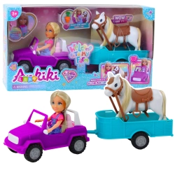 Ankiki Doll Set Convertible Car with Trailer and Horse