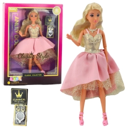 Anlily Doll in an Elegant Ball Gown with Gold and Pink Accessories