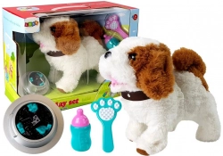 Battery-operated Plush Dog White in Brown Patched Accessories Sound