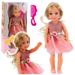 Doll in a Dress with a Bow, Long Hair, Pink, Comb, 38cm