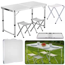 Folding Camping Table Set 4 Chairs Gray