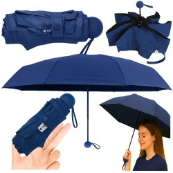 Folding Pocket Umbrella with UV Protection UPF 50+, Case, Navy Blue, 90 cm