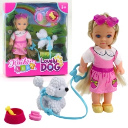 Mini Doll Set with a Dog on a Leash, Bowl with a Bone