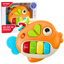 Musical Piano Interactive Fish Beads Teether Orange