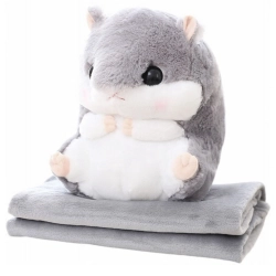 Plush Hamster Hand Warmer Blanket 190 x 100 cm 3in1 Gray 35cm