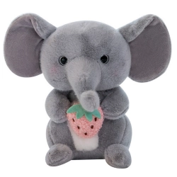 Plush Mascot Cuddly Toy Elephant With Strawberry Gray 23cm