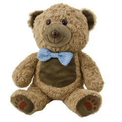 Plush Toy Teddy Bear Blue Bow Tie Light Brown 30cm