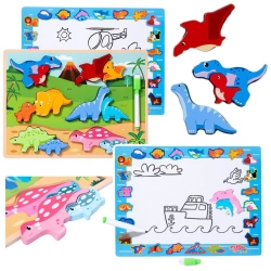 Puzzle Board 2in1 Wooden Educational Marker Dinosaurs 12pcs