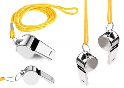 Referee Whistle With Ball Metal Yellow String 40cm