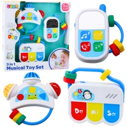 Set of musical toys for toddlers. Telephone, tambourine, keys, sounds, 3 pcs.