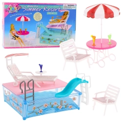 Summer Resort Doll Set with Pool, Slide, Sunbeds, and Umbrella