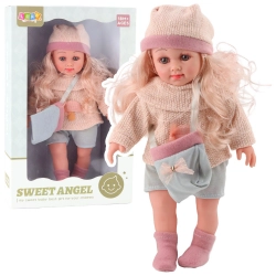 Sweet Angel Doll in a Woolen Sweater with a Mushroom, Bag, and Hat, 36cm