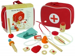 Wooden Doctor's Set in a Bag Stethoscope Pressure Gauge Hammer Syringe