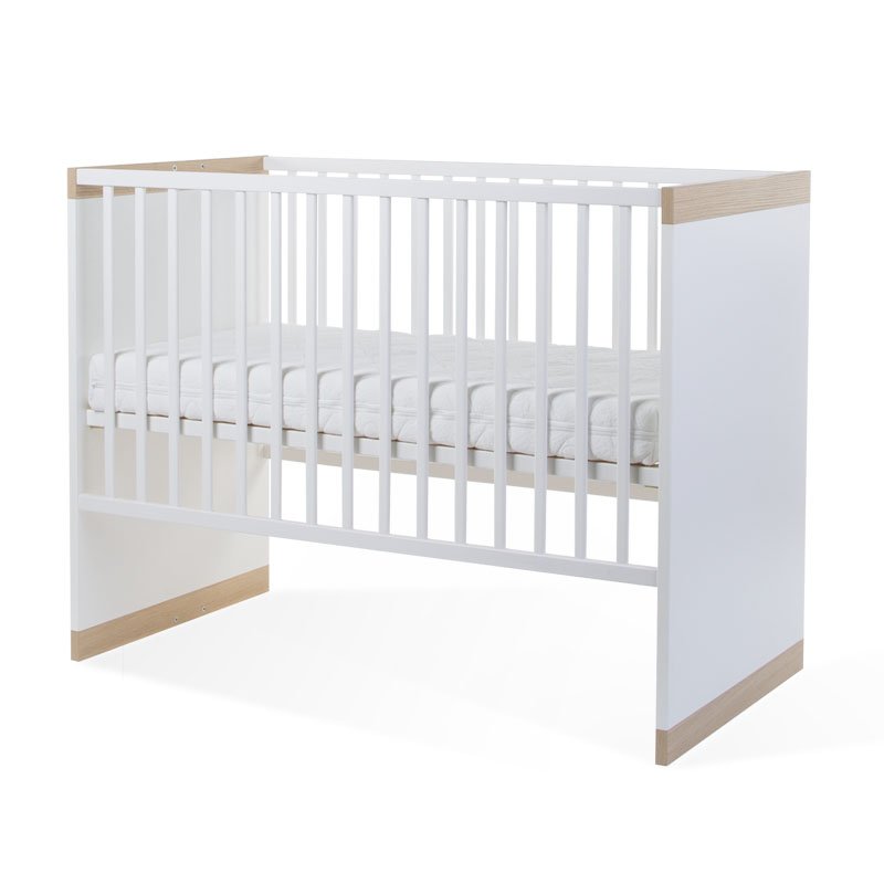 Bērnu gulta-transformeris CHILDHOME Palma White Oak Baby Cot + Slats + Rails