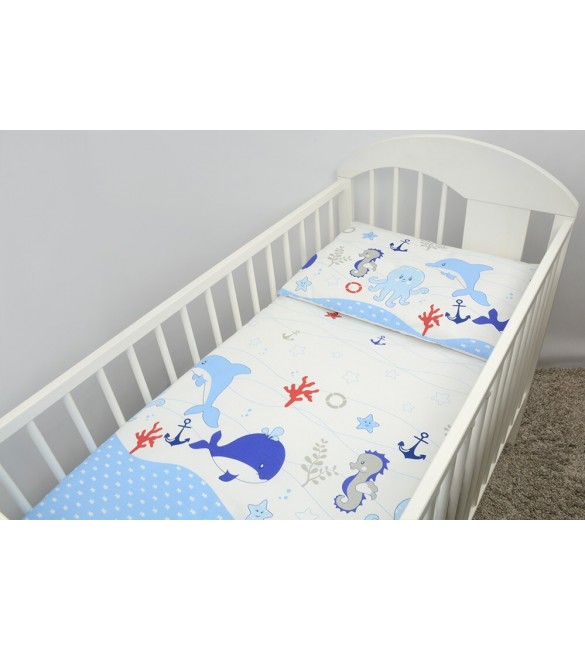 Bērnu gultas veļa: 2 daļas virspalags + spilvendrāna Ankras OCEAN blue K-2T120 120x90 40x60